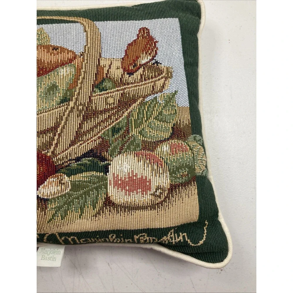 Vtg Marjolein Bastin Tapestry Throw Pillow Apple Fruit Basket Butterfly 16x12